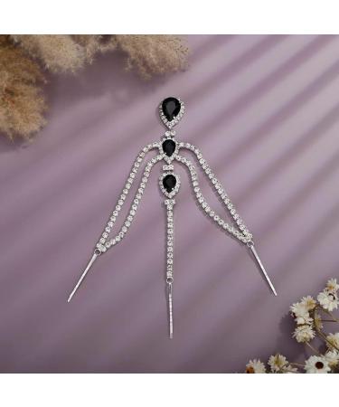 Black Teardrop Rhinestone Headchain | Crystal Beads Dangle Forehead Chain for Wedding & Brides | Black & Silver Fashion Accessory for Women & Girls - Buy Online on GoSupps.com