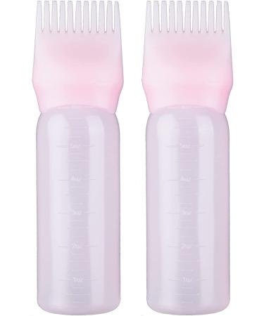 120ml Applicator Bottle Hair Colour Brush Hair Oil Bottle with Graduated Brush Applicator Bottle Comb Root Comb Salon Hair Coloring Tool Comb Hair Tools Applicator (2PCS PINK)