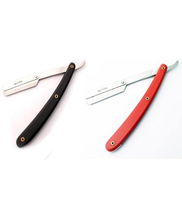 Tips&Toes straight Razor- Professional Barber Razor -Stainless Steel - Straight Edge Razor -Compatible with All Beard and Mustache Cut Throat Razor Tool Safety Pouch Include (Red and Black)