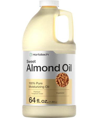 Sweet Almond Oil 64 fl oz | Moisturizing Oil for Hair and Skin | Bulk Size Carrier Oil | Vegan, Non-GMO | By Horbaach