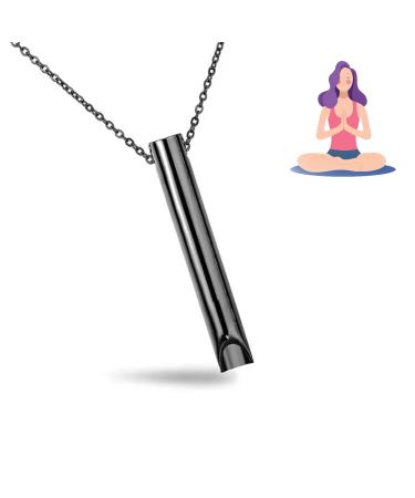 anxiety relief breathing necklace anapana breathing necklace stop smoking calms for anxiety Durable Stainless steel necklace Meditation Breathing Practice for relaxation gifts for women (BLACK)