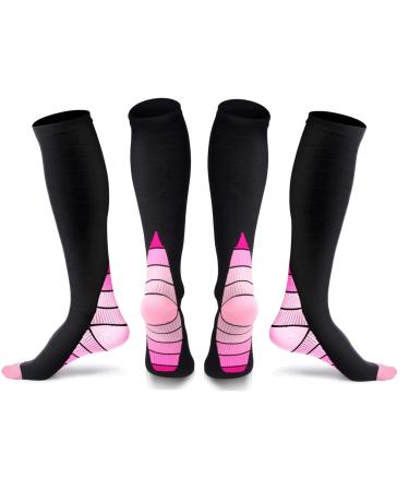 Miana Compression Socks for Women & Men (2 Pairs) Compression Stockings for Running Flight Sports Travel (BLUE L/XL) L-XL PINK