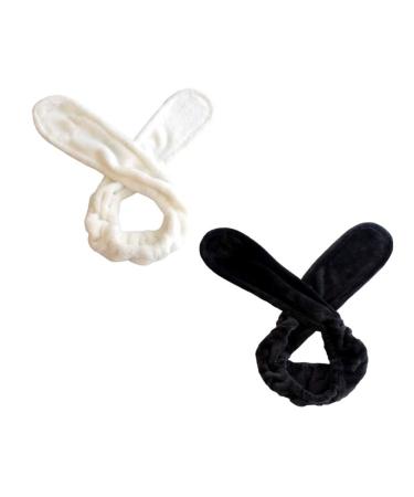 Beaupretty Plush Rabbit Ear Hair Ties - 2 Pieces Flexible Head Wraps for Washing & Makeup (Black & White) - Buy Online on GoSupps.com