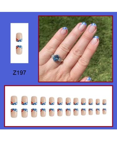4th of July Short Square French Tip Press on Nails - Patriotic Independence Day Design - 24Pcs - Buy Online on GoSupps.com