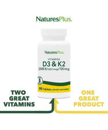 Natures Plus Vitamins D3 & K2-90 Tablets - Promotes Bone Support Immune Function Cardiovascular Health & Mood Balance - Vegetarian Gluten Free - 90 Servings - Buy Online on GoSupps.com
