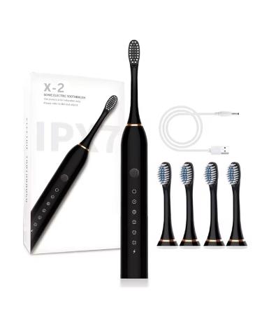 Soft Electric Toothbrush for Adults with 4 Sonic Electric Toothbrush with 32000-42000 VPM Deep Clean 6 Modes Rechargeable Toothbrushes. Black Black 1 Count (Pack of 1)