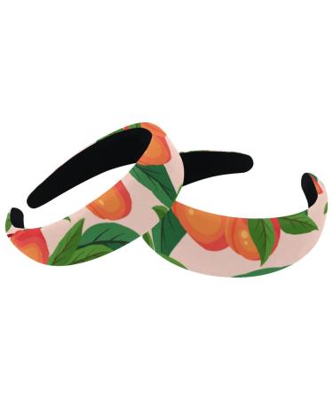 2 Pieces Headbands Women Hair Head Bands Fruit Peach Tree Pattern Painted Non Slip Thick Padded Hairband Hair Band Hoops Vintage Thick Hair Wrap Multi-colored 7