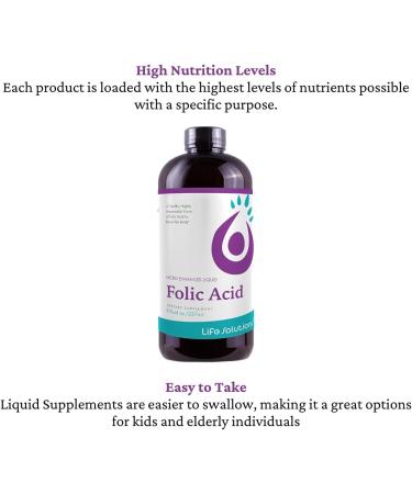 Life Solutions Liquid Folic Acid Supplement 800 mcg Vitamin B9 per Serving Berry Flavor 8 fl oz Fast Absorption Prenatal Heart & Brain Support - Buy Online on GoSupps.com