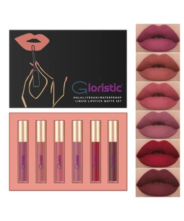 Gloristic | Waterproof | 6pcs Liquid Matte Lipstick Set | Transfer-Proof | Kiss-Proof |Halal | Vegan | Non-stick | Cruelty Free (Set 2)