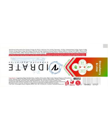 ViDrate Strawberry & Lime Sugar Free Electrolyte Powder - 8 x 3g Sachets | Vegan Friendly Hydration Sachets - 8 Count - Buy Online on GoSupps.com