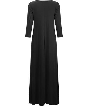 Jacansi Women's 3/4 Sleeve Maxi Dress | Boat Neck, Casual Style | Pockets | 5XL, Black - Buy Online on GoSupps.com