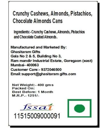 Jaiccha Ghasitaram Crunchy Cashews Almonds Pistachios Chocolate Almonds Cans|Gift for Diwali Gifts Bhaidooj Gifts| Crunchy Cashews Almonds Pista Choco Almonds Can - Buy Online on GoSupps.com