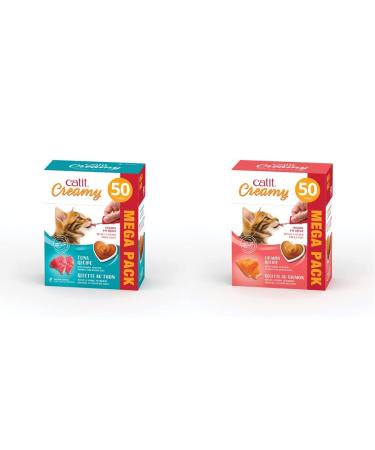 Catit Creamy Tuna & Salmon Lickable Cat Treat - 100 Tubes | Mega Pack (750.00 g + 750.00 g) Cat Treat + Cat Treat Creamy Salmon
