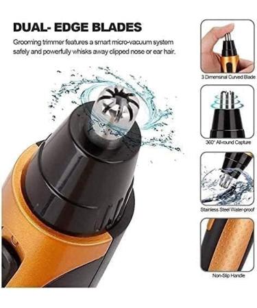 4 in 1 USB Rechargeable Nose and Ear Hair Trimmer - Waterproof Easy Clean Stainless Steel Blades - Perfect for Men & Women (Black/Orange - Buy Online on GoSupps.com