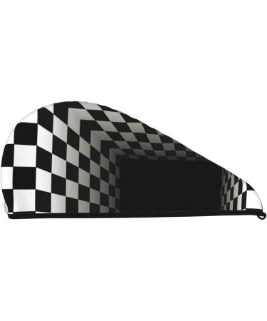 3D Black & White Checkerboard Hair Towel | Ultra-Soft Super Absorbent Microfiber Wrap for Long Curly & Thick Hair - Quick Dry Coral Velvet - Buy Online on GoSupps.com