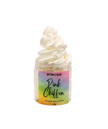 Pink Chiffon Whipped Body Butter Flirty Peony & Vanilla Scent Shea Cocoa & Mango Butter Moisturizer Vegan Paraben-Free Cream for Dry Skin 4 oz Jar