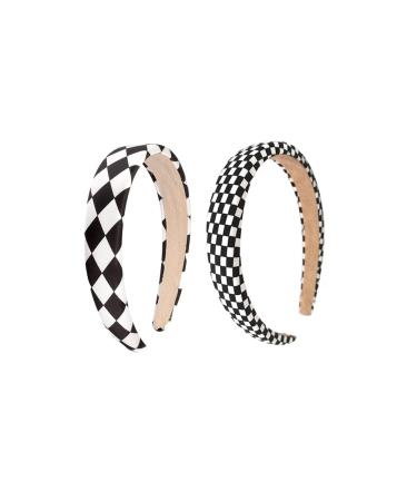 Women's Plaid Headband Hair Accessories for Women Black and White Plaid Headbands for Girls 2 Pack