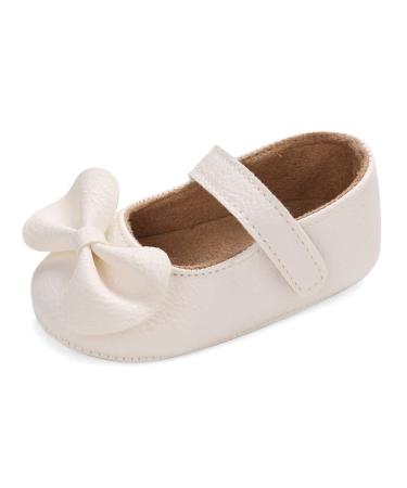 LACOFIA Baby Girls Anti-Slip First Walking Shoes Infant Bowknot Mary Jane Princess Party Shoes Prewalkers 12-18 Months C White