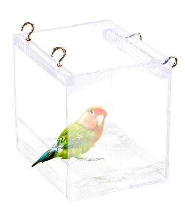 Tfwadmx Bird Bathtub for Cage Parrot Bath Shower Box Bowl No-Leakage Design with Hooks for Small Bird Parrot Myna Budgie Lovebird