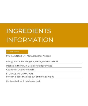 Hides Fine Foods - Star Aniseeds (Star Anise) 500g - GMO Free - Suitable for Vegetarians - Spice Staple -Southeast Asian Cuisine - Chinese Cooking - Vietnamese Cooking - Buy Online on GoSupps.com