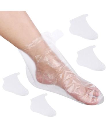 JEXOWIQ100 pcs Chaussettes Jetables en Plastique masque pied pour P dicure et Cire de Paraffine Ensemble de bain de cire de paraffine chaussettes de bain thermiques Avec 100 Autocollants