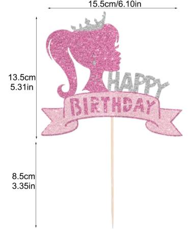 Barbie Cake Topper Glitter Pink Cake Decorations Happy Birthday Cake Pick for Princess Theme Baby Shower Wedding Anniversary Girl Birthday Party Cake DIY Decor 1 - Buy Online on GoSupps.com