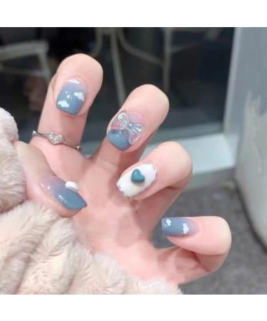 Temperament Enhancement Nail Patch Hand-Made Nail Patch Wearing a Blue Sky and White Clouds Fake Nails Detachable 2023 Explosions Aurora Butterfly Manicure (10 Pieces) (Size : M)