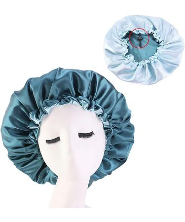 2 Pcs Wide Band Satin Hair Bonnet for Sleeping - Soft Night Sleep Hat for Curly Hair Protection in Blue - Buy Online on GoSupps.com