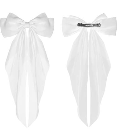 White Hair Bow Hair Bow French Soft Ribbonsatin Satin Hair Bow Simple Large Hair Bow with Long Silky Satin Tail Large Bows 90's Accessories for Party Women Girls - Buy Online on GoSupps.com