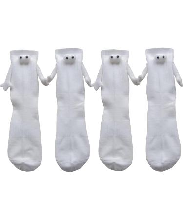 fokesty Funny Magnetic Suction 3d Doll Couple Socks Couple Holding Hands Socks Unisex Funny Couple Holding Hands 2 Pair White