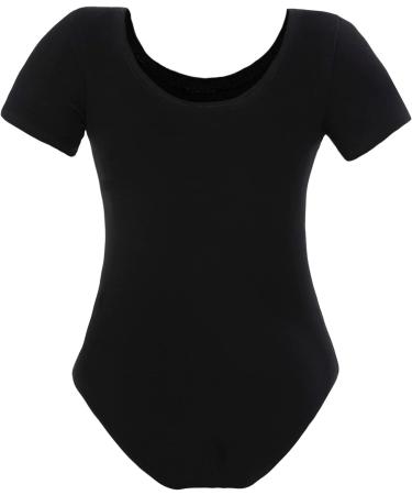 Domusgo Girls Short Sleeve Leotard | Breathable Cotton Dancewear for Children | Black Pink White | Size 7-8 Years - Buy Online on GoSupps.com