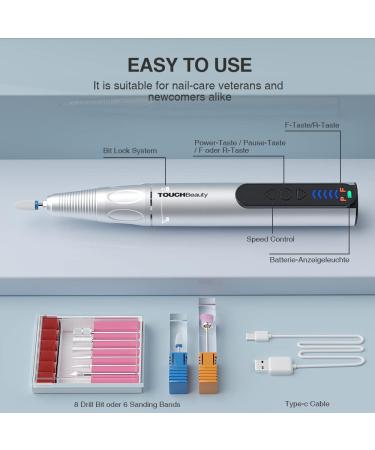 TOUCHBeauty 8 in 1 Electric Cordless Manicure Pedicure Nail Files Set Dual Rotation Electric Manicure Drill Set 8 Versatile Attachments 5 - Speed Motor Fast Rotation (30000 RPM) AG-2137 - Buy Online on GoSupps.com