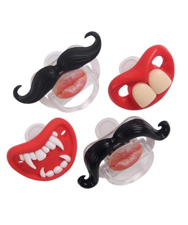 YAPROMO Funny Toddler Orthodontic Mustache Pacifiers for Babies BPA Free Latex Free-4 Pack 2 Mustache + Buck Teeth & Fangs