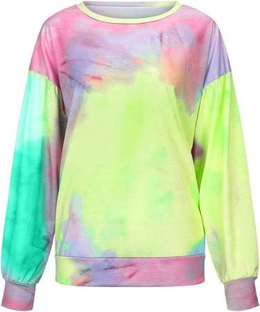 Nihewoo Teen Girls Tie-Dye Crewneck Sweater in Small Green - Long Sleeve Pullover Top for Stylish Comfort - Buy Online on GoSupps.com