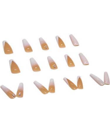 French Tips Rhinestone Gradient Press-on Nails by RUNRAYAY - Full Cover Coffin Shape Fake Nails for Women - Acrylic Stick-on Nail Set for Spring/Summer - Buy Online on GoSupps.com