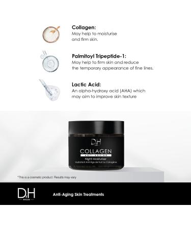 Dr H Collagen Anti-Ageing Night Moisturiser 60ml - Powerful Anti-Aging Skincare with Collagen Palmitoyl Tripeptide-1 and Lactic Acid | Moisturize Firm Reduce Fine Lines & Improve Skin Texture - Buy Online on GoSupps.com