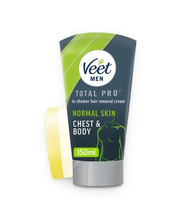 Veet Men In Shower Hair Removal Cream Chest & Body Normal Skin 150ml each 1 Sponge No Risk of Cuts 24 Hour Hydration 7 Days of Smoothness Dermatologically Tested (Packaging may vary) 150 ml (Pack of 1)