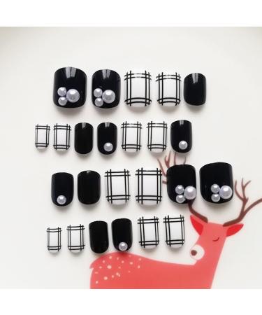 24Pcs/Set Press On Nails Black Withe With Pearl False Nails Acrylic Fake Nails Full Cover Nails Tips Artificial Finger Manicure Press on nails for Women and Girls - Buy Online on GoSupps.com