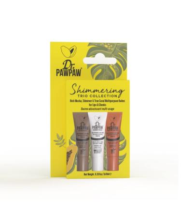 Dr.PAWPAW Shimmering Trio Gift Set: Shimmer True Coral Rich Mocha Multi-Purpose Natural No Fragrance Balm for Hydrating Lips Skin Hair Cuticles Nails & Beauty Finishing (10 ml each)