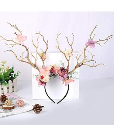 Deer Antler Flower Crown Headband - Halloween & Christmas Props - Light Brown - Buy Online on GoSupps.com
