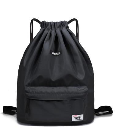 Drawstring Backpack String Bag Sackpack Cinch Water Resistant Nylon for Gym Shopping Sport Yoga by WANDF Black