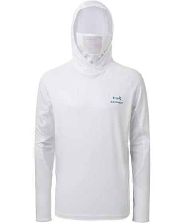 BASSDASH UPF 50+ Men's Long Sleeve Fishing Shirt with UV Neck Gaiter Hoodie - White (Size Large) - Buy Online on GoSupps.com