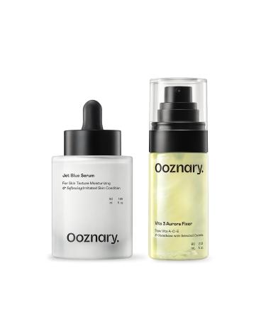 Ooznary Jet Blue Serum + Vita 3 ACE FIxer Toner - 8 Types of Hyaluronic Acid Formula + Triple Vitamins A C E with Glutathione & Centella 3.71 fl oz l 110ml