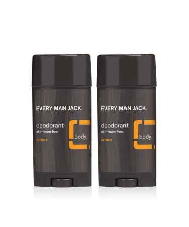 Every Man Jack Mens Citrus Deodorant - Stay Fresh Safely with Aluminum Free Mens Deodorant - Odor Crushing, Long Lasting, Plant-Based, and No Harmful Chemicals - Twin Pack