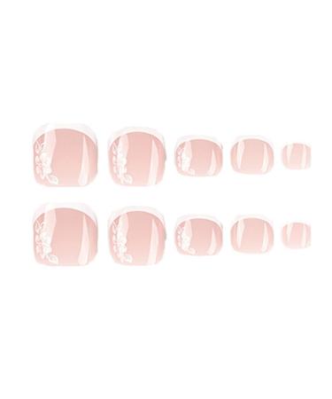 Press On Toenails False Toenails With White Line French Artificial Toenails Full Cover Toe Nails For DIY Nails-Salon False Toenails With White Line Full Cover Toe Nails Press On Toenails For Salon