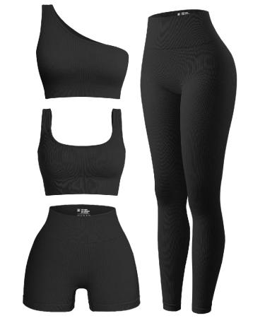 OQQ Women's 2 Piece Yoga Leggings Ribbed Seamless Workout High Waist  Athletic Pants