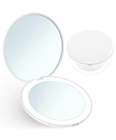 Giazee Travel Mirror with Light Small 1X/10X Magnifying Compact Mirror Portable Pocket Mirror Compact Makeup Mirror Mini handheld mirror for Handbag Purse (White)