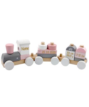 Elefantasie wooden train wooden railway customizable with name and date of birth baby gift with engraving pink
