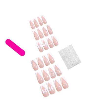 24 Pcs Pink Press on Nails - Summer Fake Nails with White French Tips & Bow Charms | SHANRUN Medium Square Full Cover Acrylic Nail Kit - Buy Online on GoSupps.com