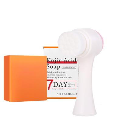 Kojic Acid Soap Soap Bar for Face & Body Kojic Acid Bar with 2 in 1 Face Brush Moisturizing Deep Clean Soap Natural Solid Soap for Reduce Acne & Scar Remove Black Spot Brigthen & Smooth Skin